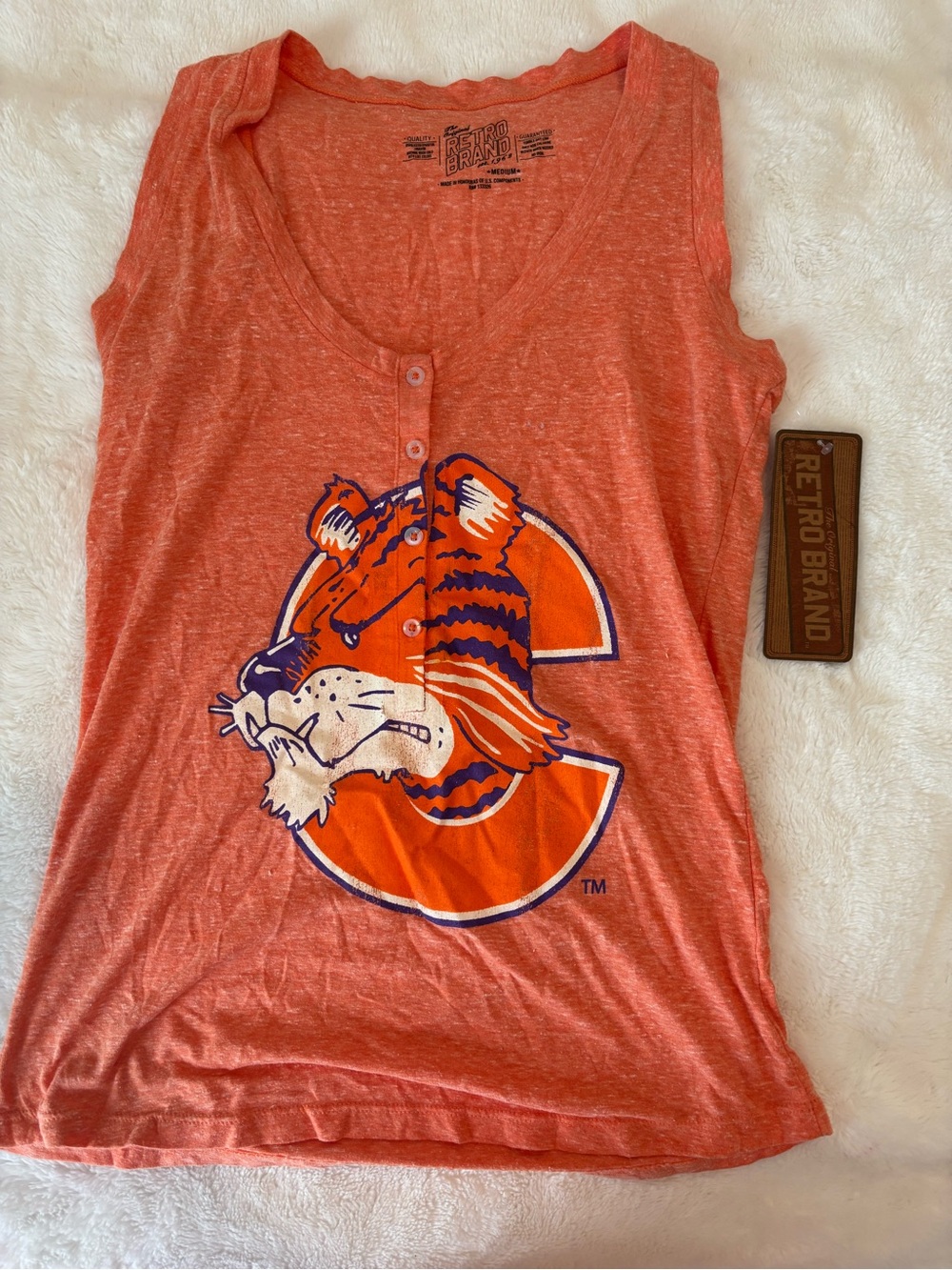 Original Retro Brand Orange Heather Henley Tank